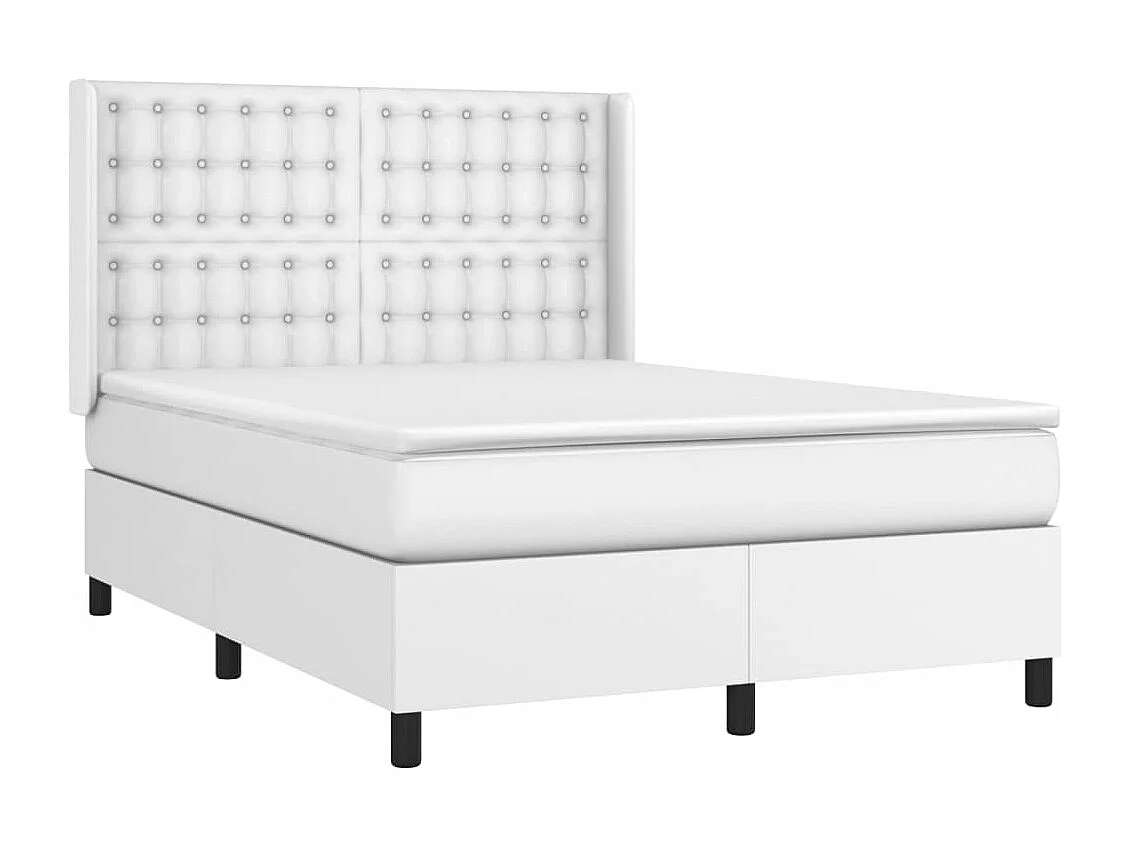 Sommier à lattes de lit avec matelas Blanc 140x190 Similicuir
