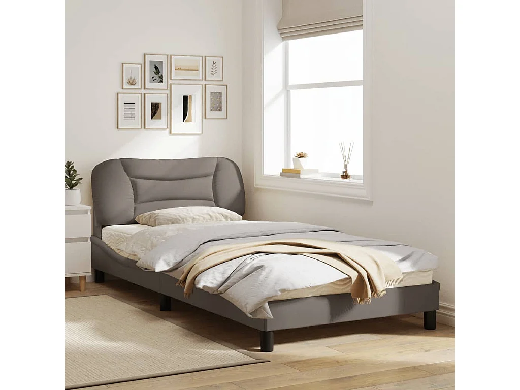 Cadre de lit avec tête de lit Taupe 100x200 Tissu
