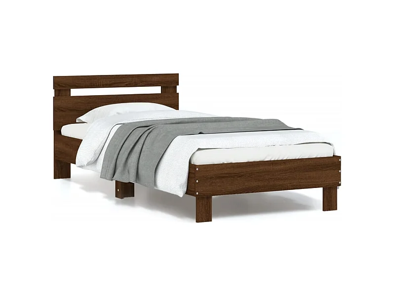 Cadre de lit tête de lit et lumières LED chêne marron 90x190