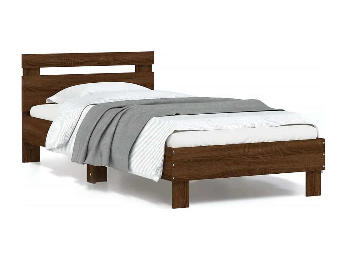 Cadre de lit tête de lit et lumières LED chêne marron 90x190