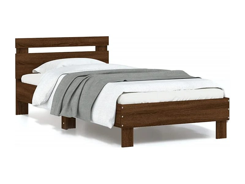 Cadre de lit tête de lit et lumières LED chêne marron 90x190