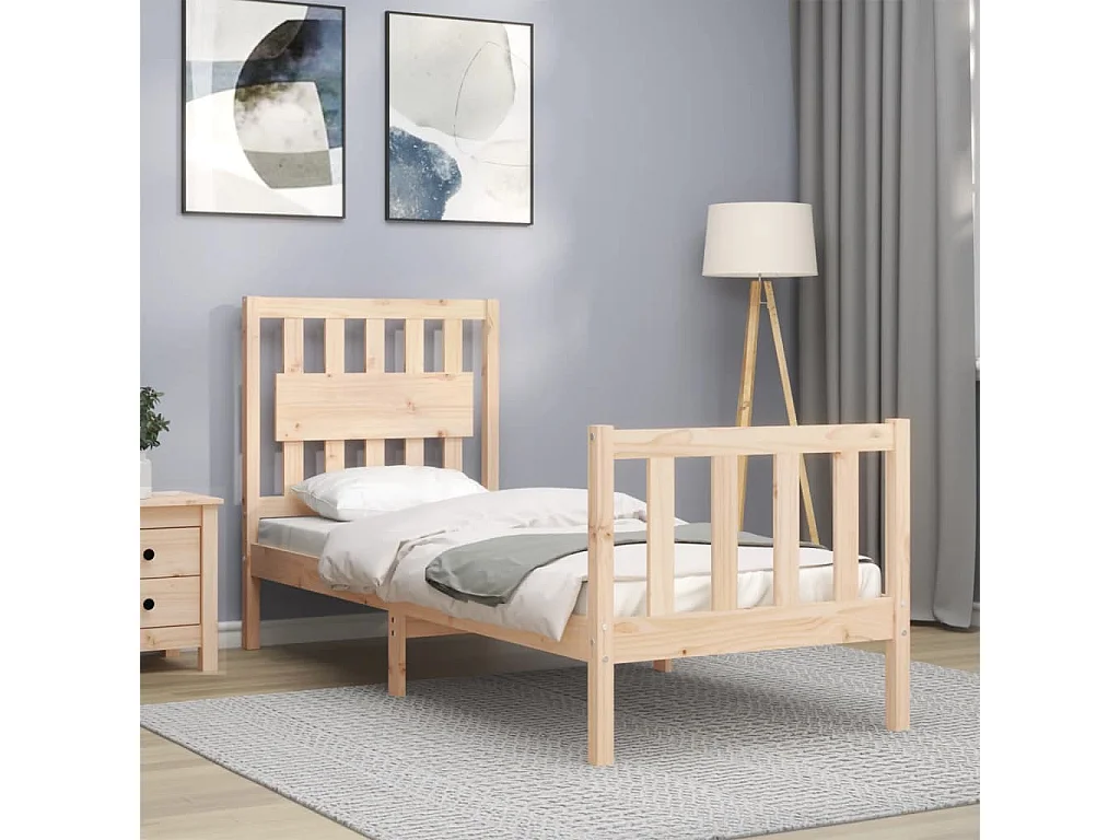 Cadre de lit avec tête de lit petit simple bois massif