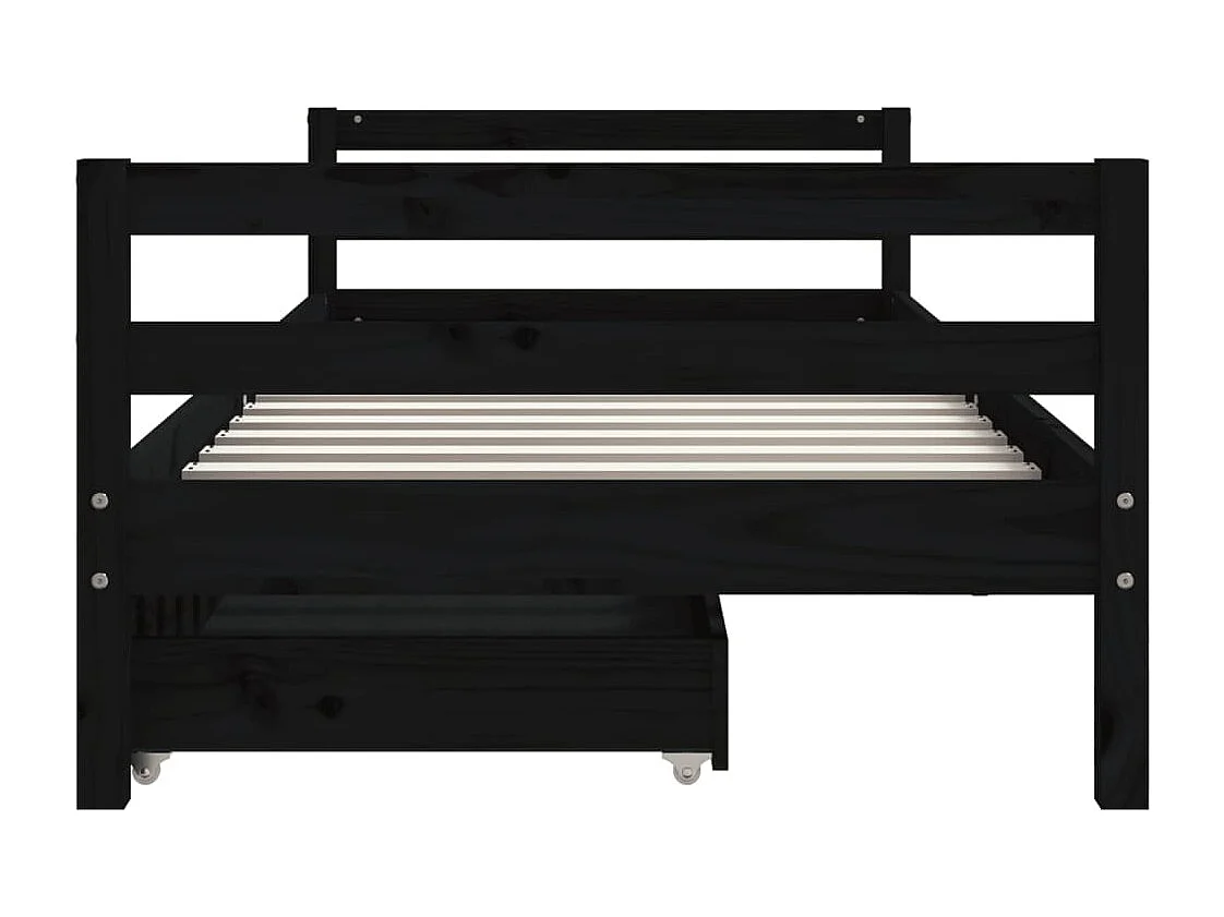 Cadre de lit enfant tiroirs noir 80x200 bois de pin massif