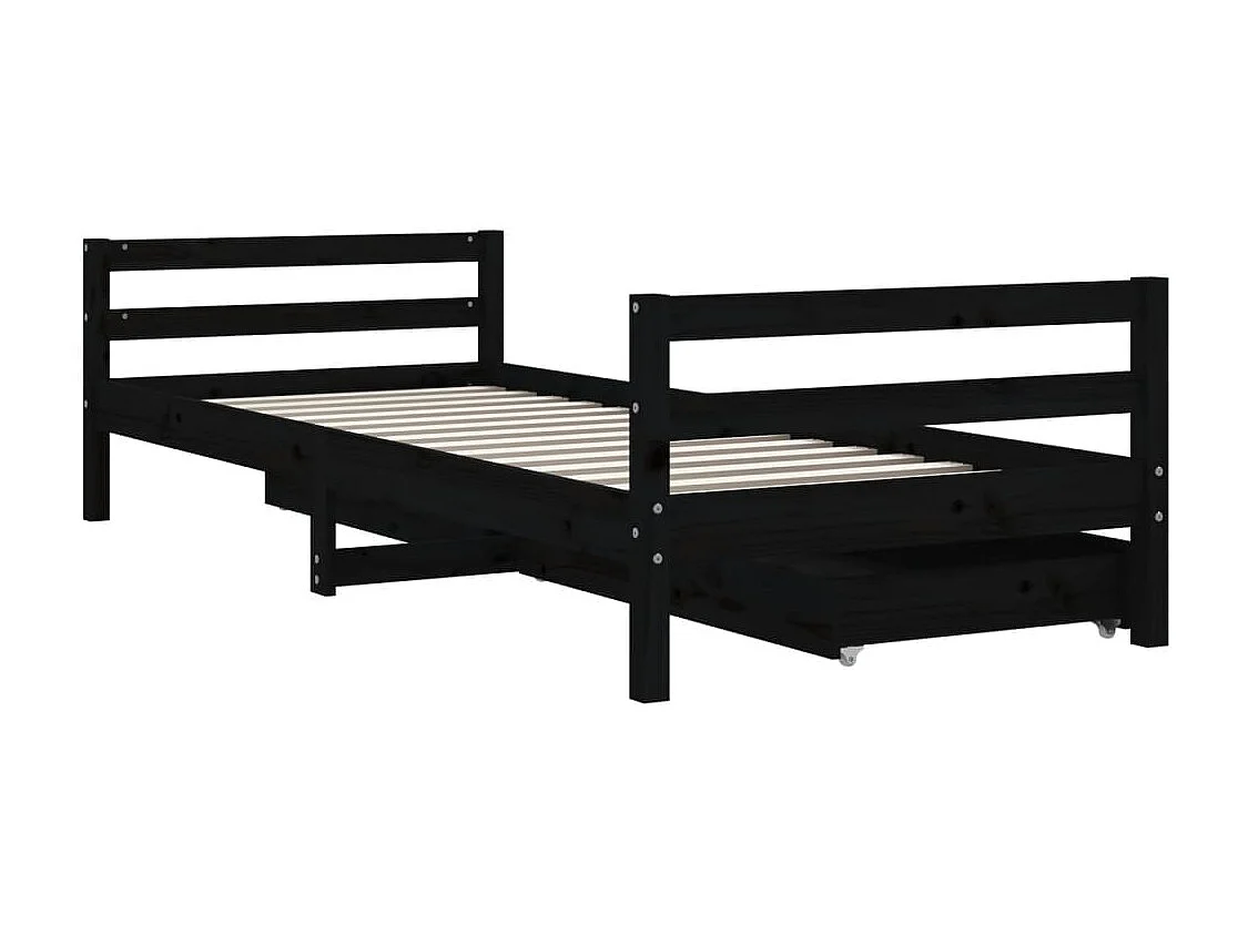 Cadre de lit enfant tiroirs noir 80x200 bois de pin massif
