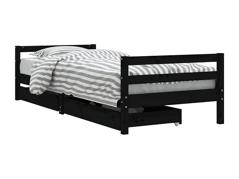 Cadre de lit enfant tiroirs noir 80x200 bois de pin massif