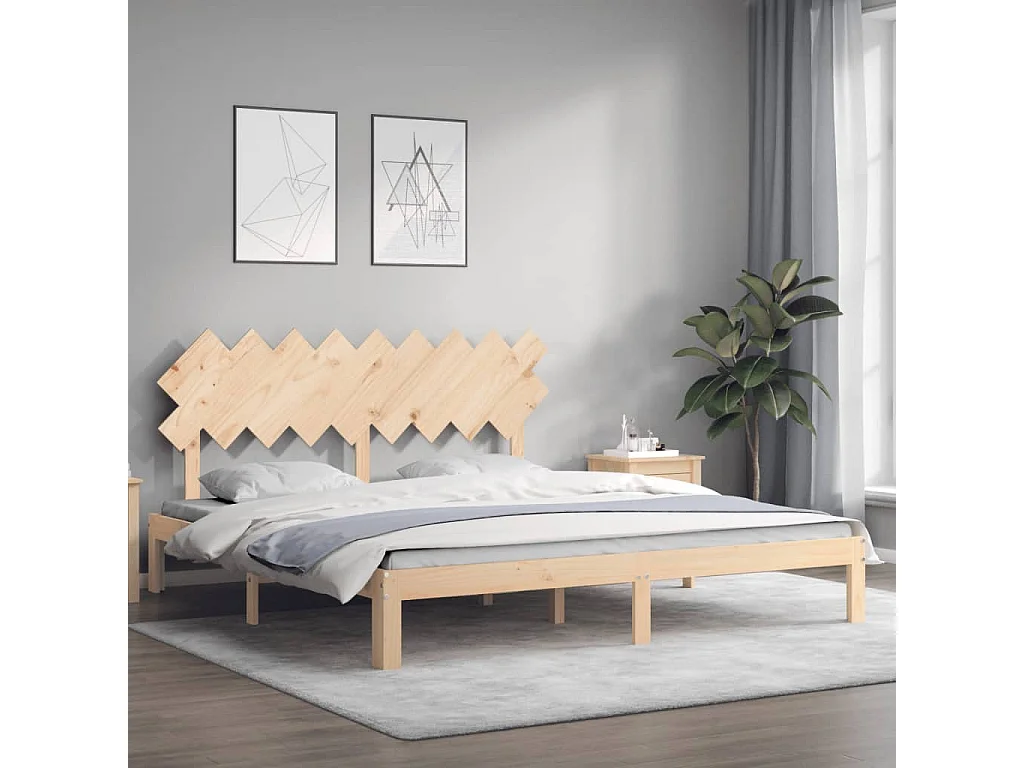 Cadre de lit avec tête de lit Super King Size bois massif