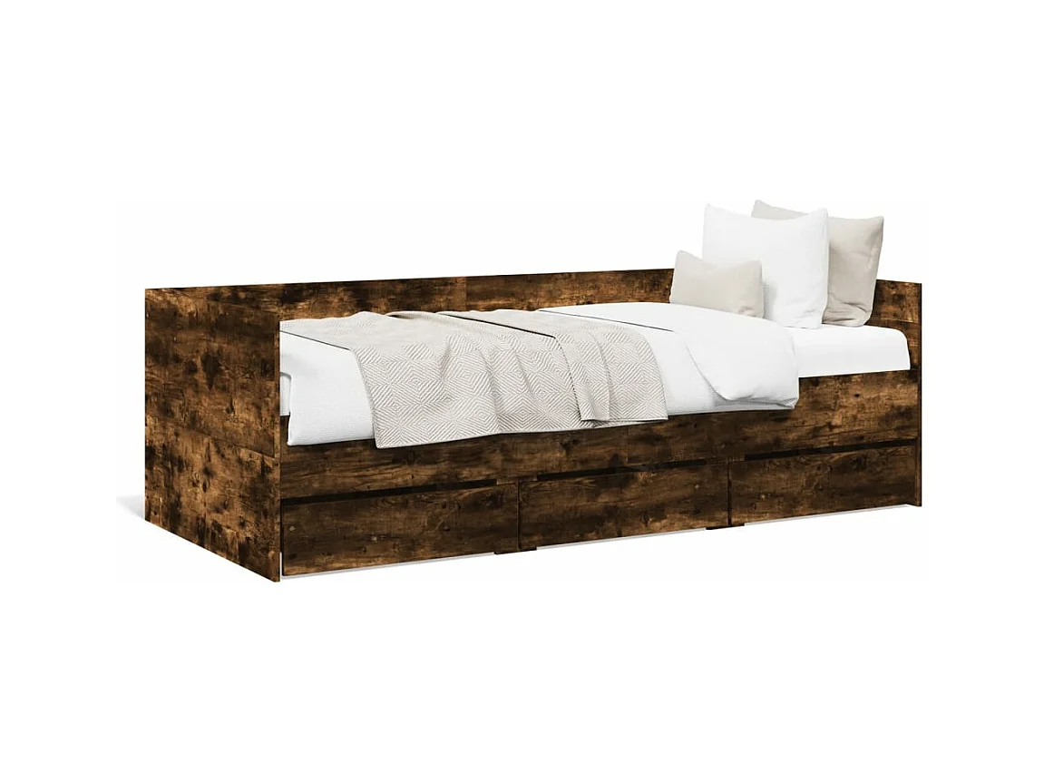 Lit de jour avec tiroirs chêne fumé 90x190 bois d'ingénierie