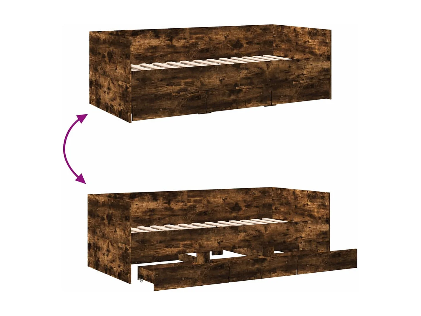 Lit de jour avec tiroirs chêne fumé 90x190 bois d'ingénierie
