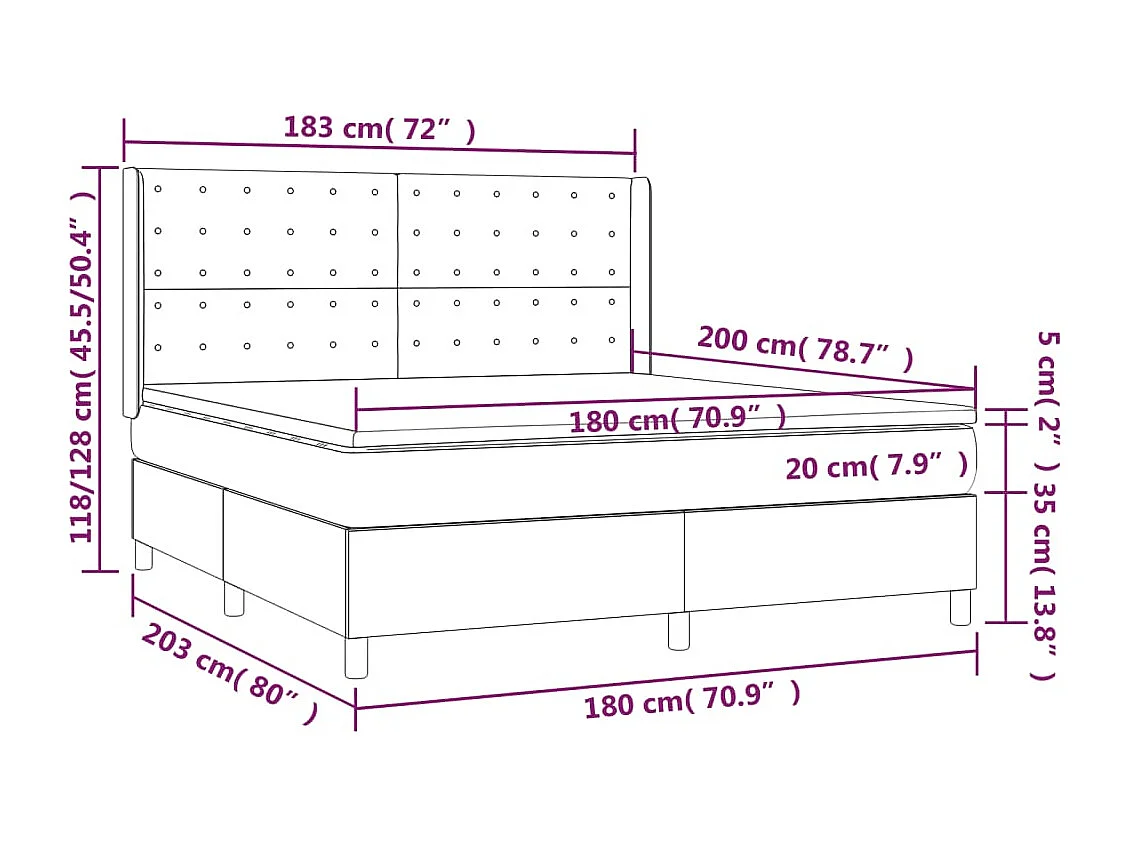 Lit à sommier tapissier matelas et LED Gris foncé 180x200 Velours