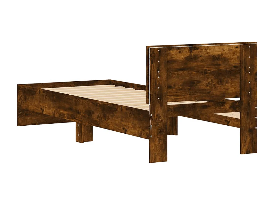 Cadre de lit tête de lit et lumières LED chêne fumé 90x190