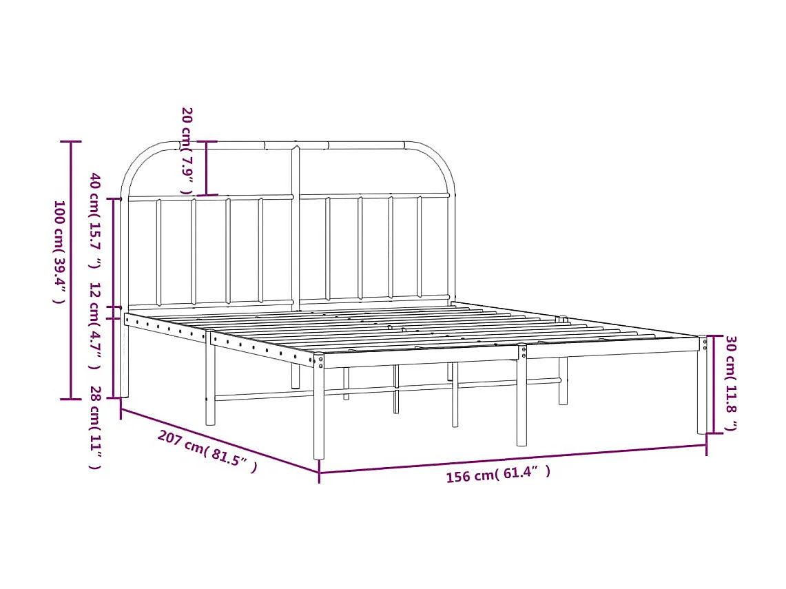 Cadre de lit métal avec tête de lit noir 150x200