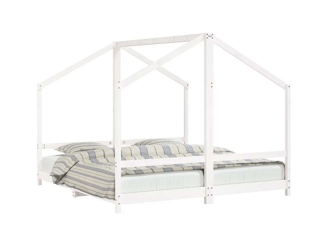 Cadre de lit d'enfant blanc 2x(90x190) cm bois de pin massif