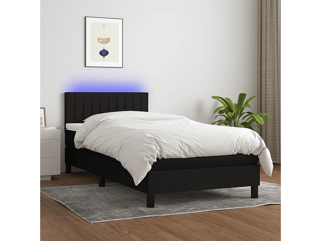 Sommier à lattes de lit avec matelas LED Noir 100x200 Tissu