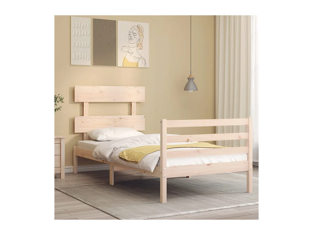 Cadre de lit avec tête de lit simple bois massif