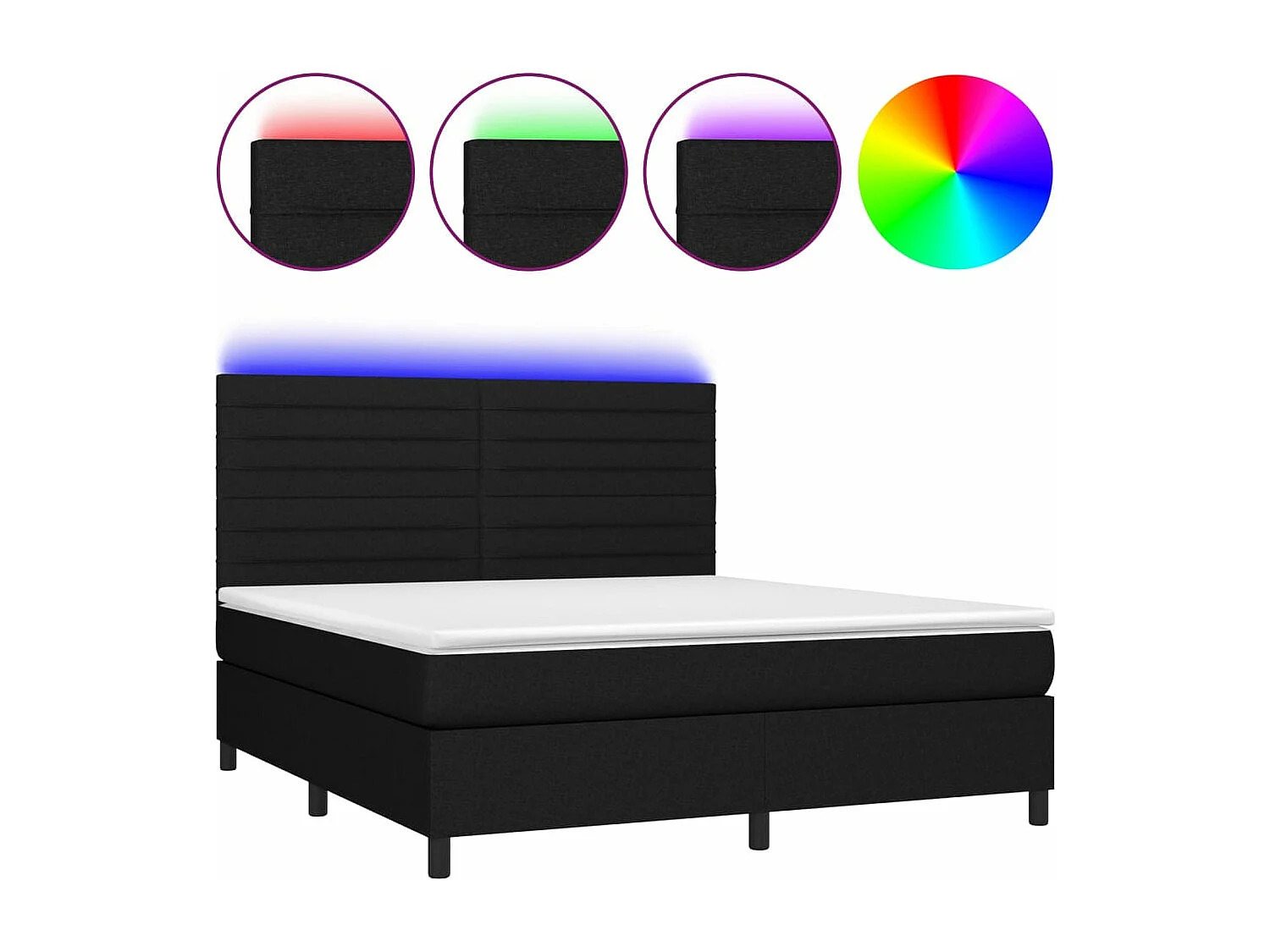 Sommier à lattes de lit et matelas et LED Noir 180x200 Tissu