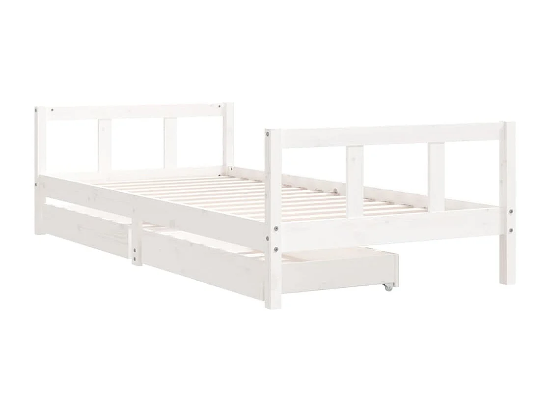 Cadre de lit enfant tiroirs blanc 90x200 bois de pin massif