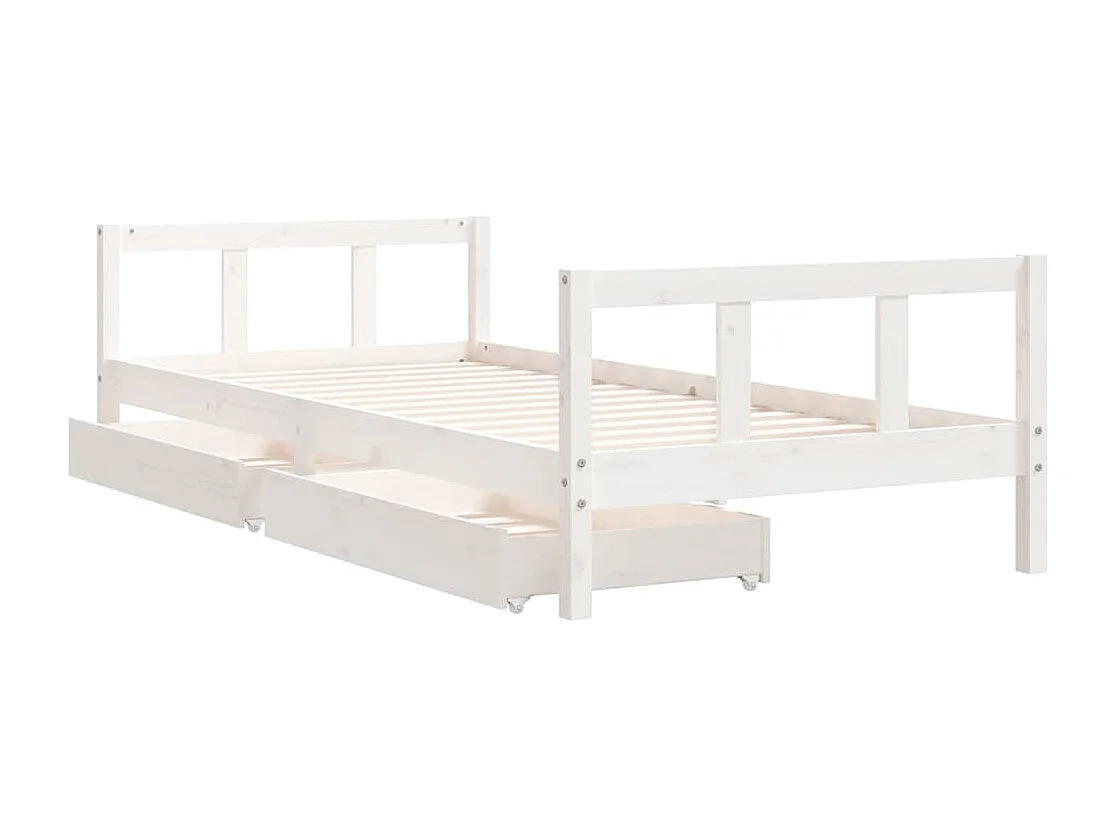 Cadre de lit enfant tiroirs blanc 90x200 bois de pin massif