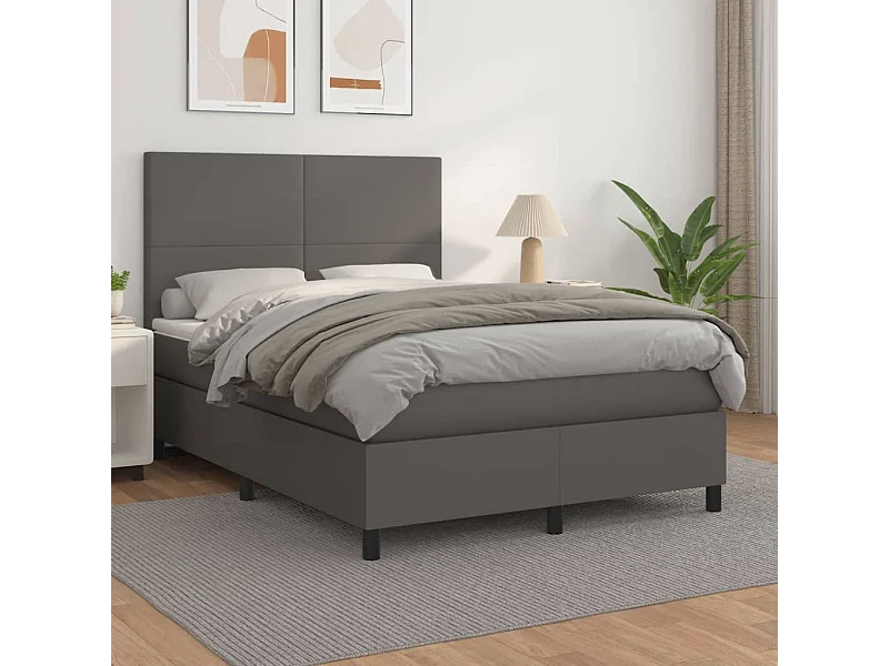 Sommier à lattes de lit avec matelas Gris 140x200 Similicuir