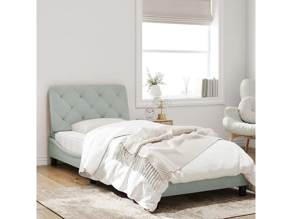 Cadre de lit avec tête de lit Gris clair 90x200 Velours