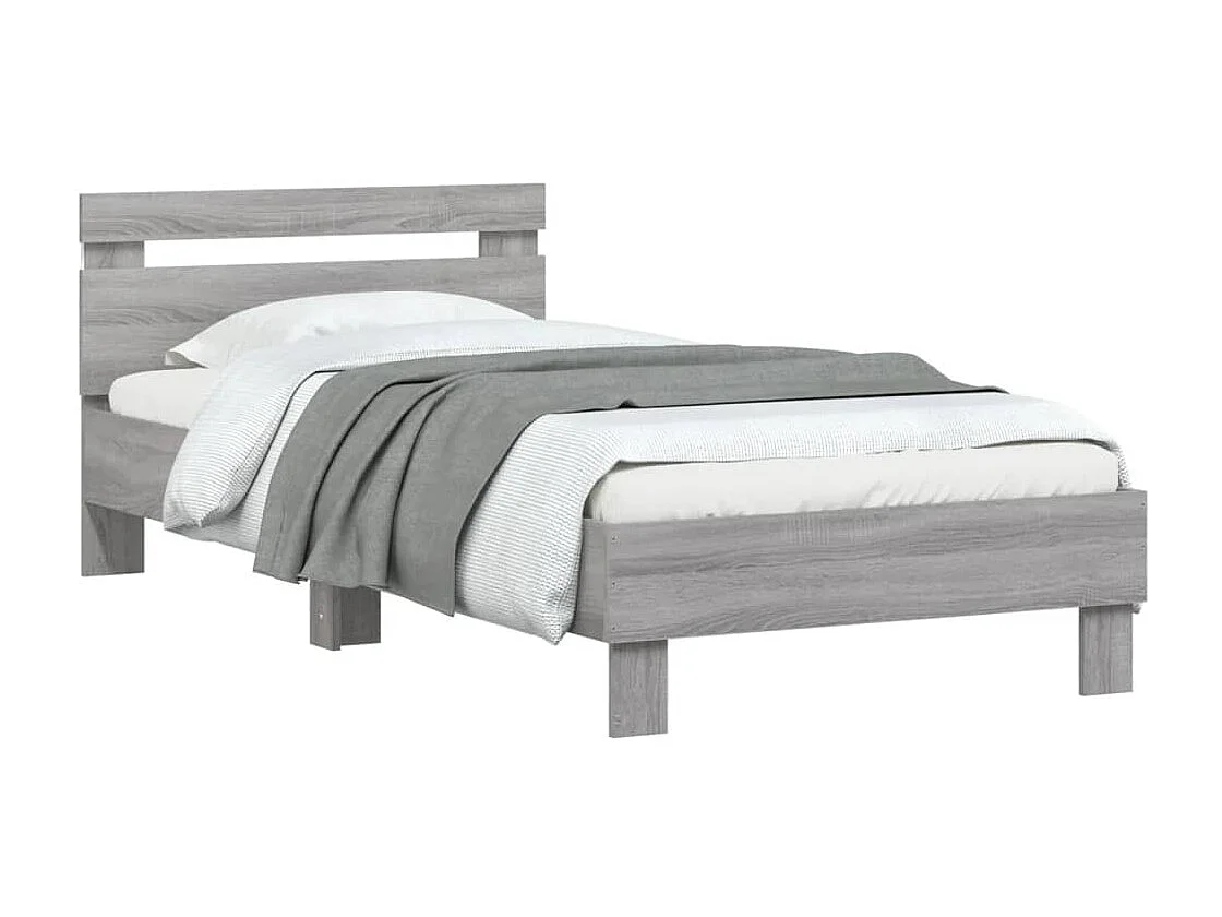 Cadre de lit tête de lit et lumières LED sonoma gris 90x200