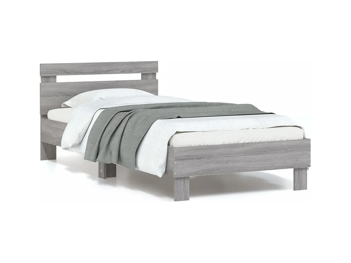 Cadre de lit tête de lit et lumières LED sonoma gris 90x200