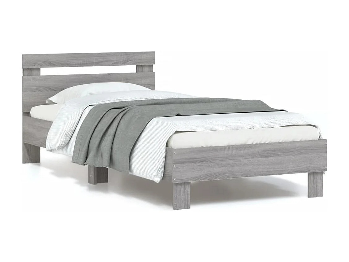 Cadre de lit tête de lit et lumières LED sonoma gris 90x200