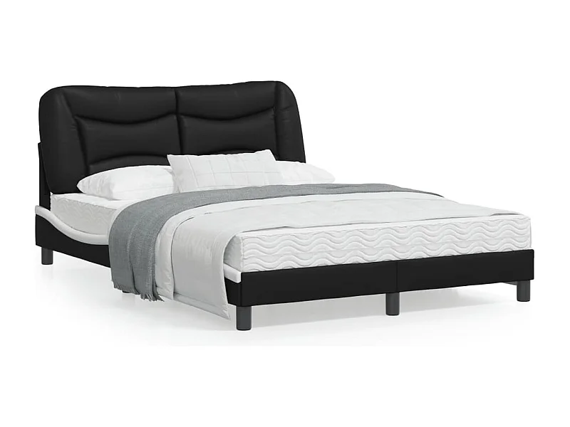 Cadre de lit et tête de lit noir et blanc 140x190 similicuir