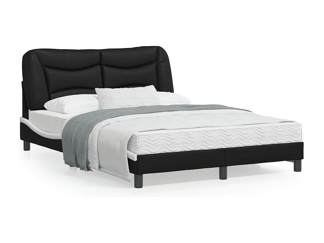 Cadre de lit et tête de lit noir et blanc 140x190 similicuir