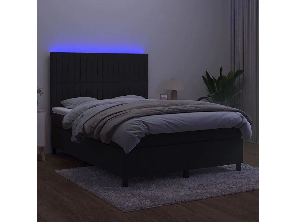 Sommier à lattes de lit matelas et LED Noir 140x200 Velours