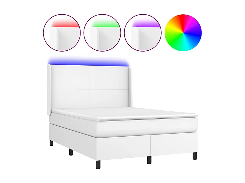 Sommier à lattes de lit matelas LED Blanc 140x200 Similicuir