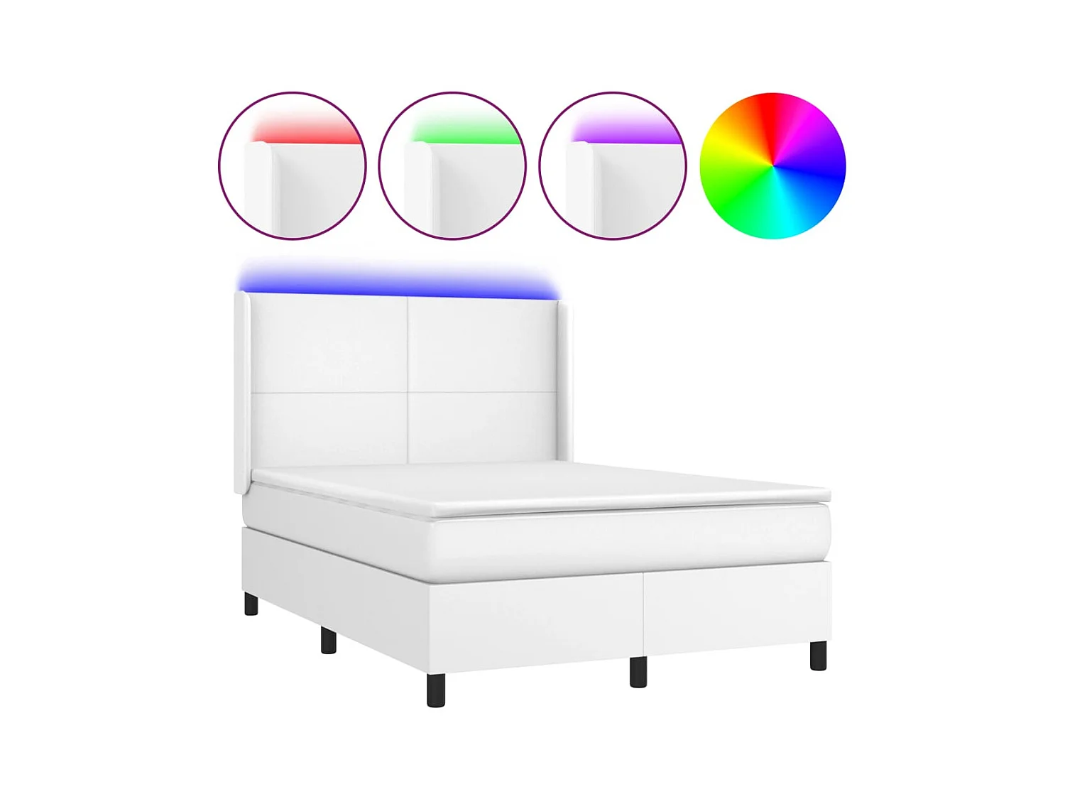 Sommier à lattes de lit matelas LED Blanc 140x200 Similicuir