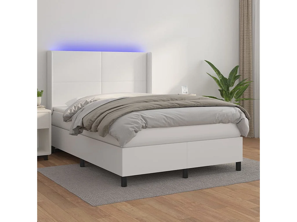 Sommier à lattes de lit matelas LED Blanc 140x200 Similicuir