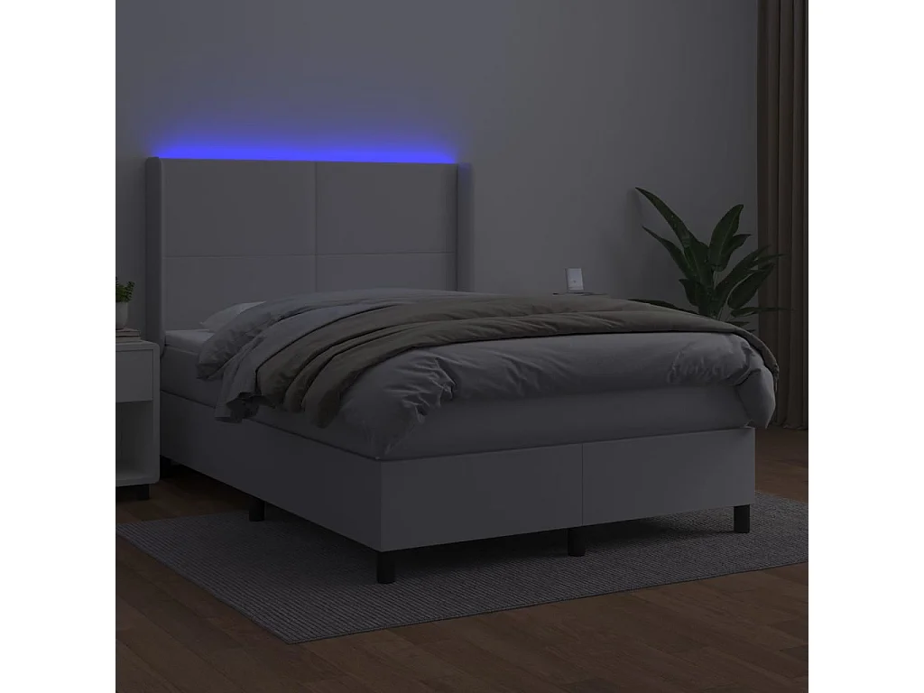 Sommier à lattes de lit matelas LED Blanc 140x200 Similicuir