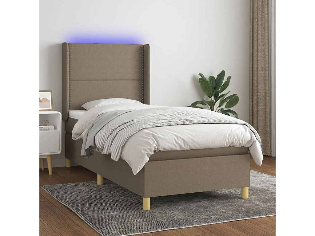 Sommier à lattes de lit matelas et LED Taupe 90x190 Tissu