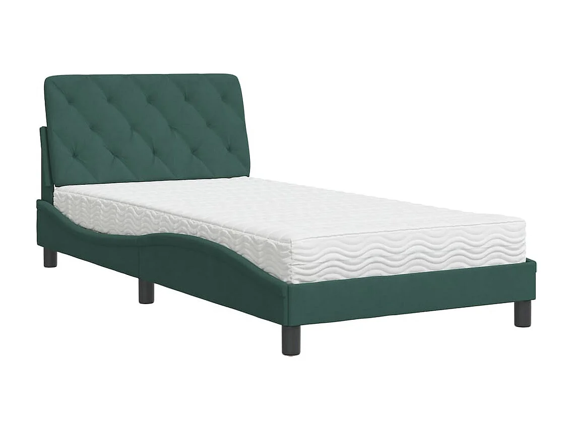 Lit avec matelas vert foncé 100x200 velours