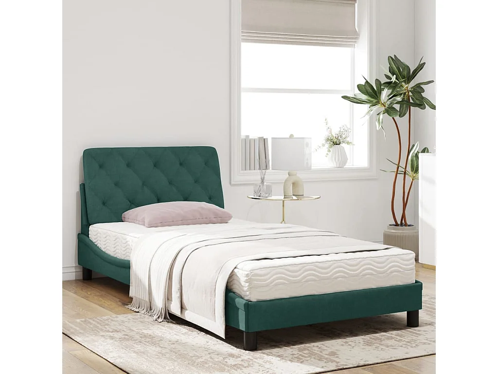 Lit avec matelas vert foncé 100x200 velours