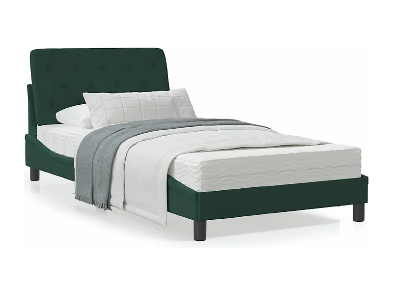 Lit avec matelas vert foncé 100x200 velours