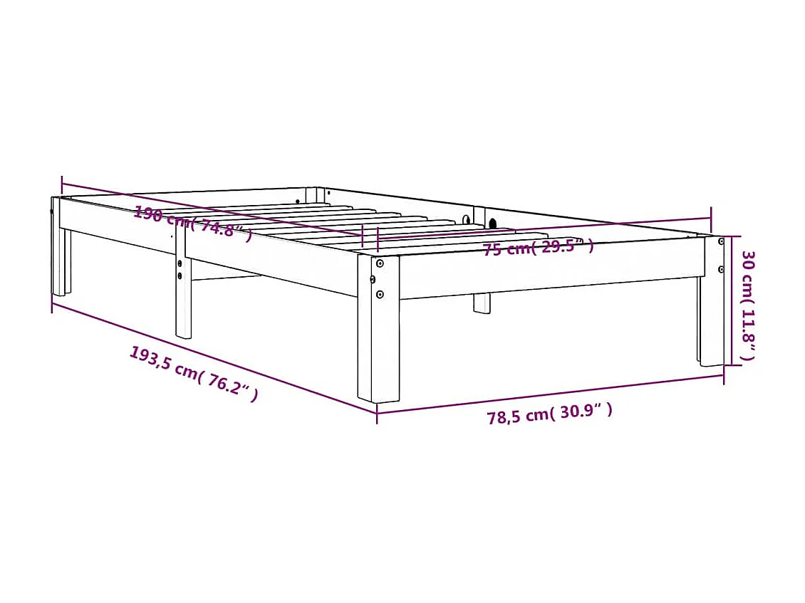 Cadre de lit marron 75x190 bois de pin massif