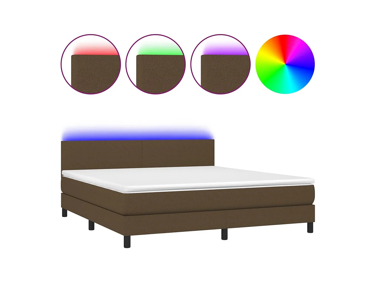 Sommier à lattes de lit matelas et LED Marron foncé 180x200