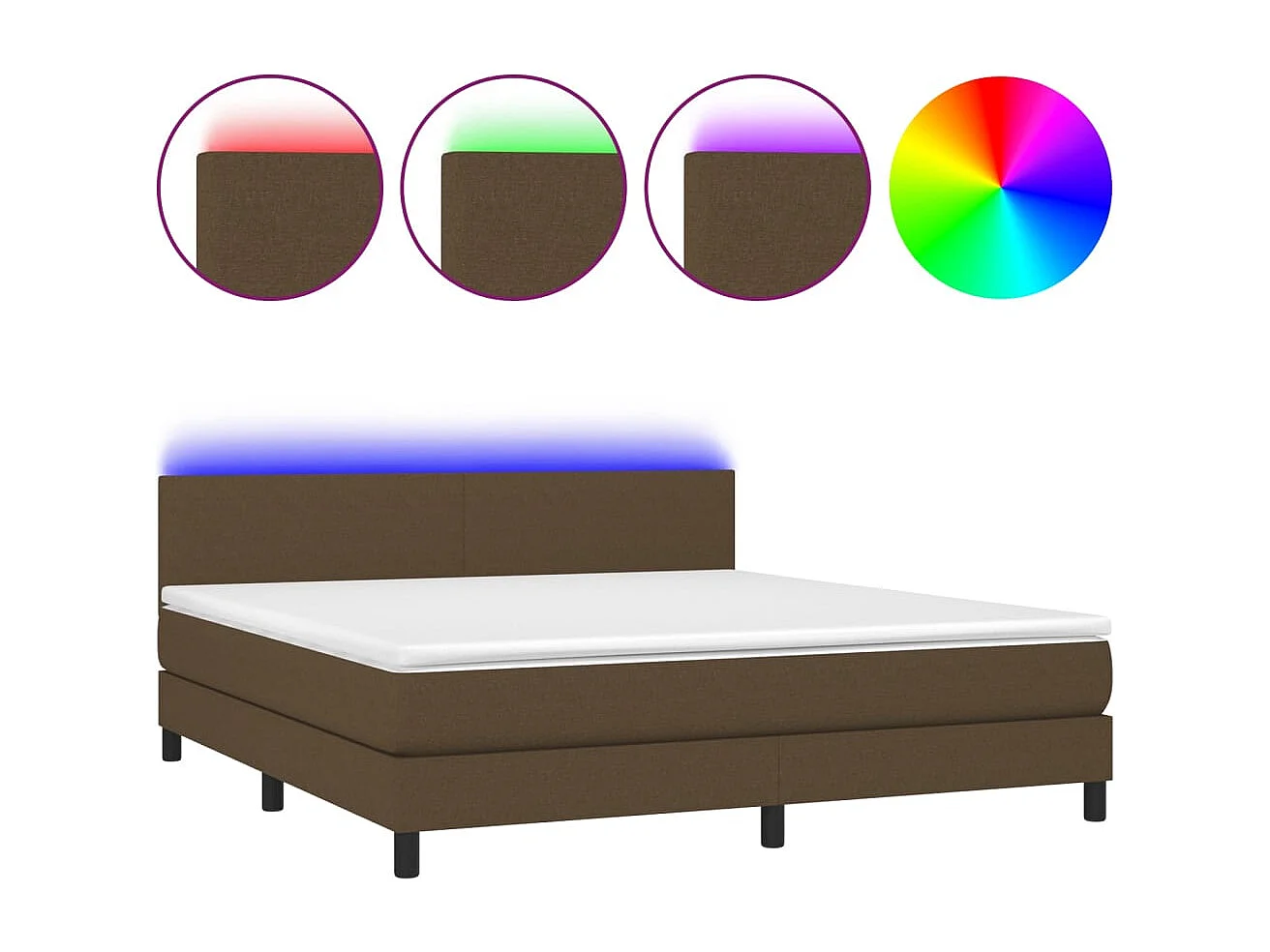 vidaXL Cama box spring con colchón LED tela marrón oscuro 180x200 cm