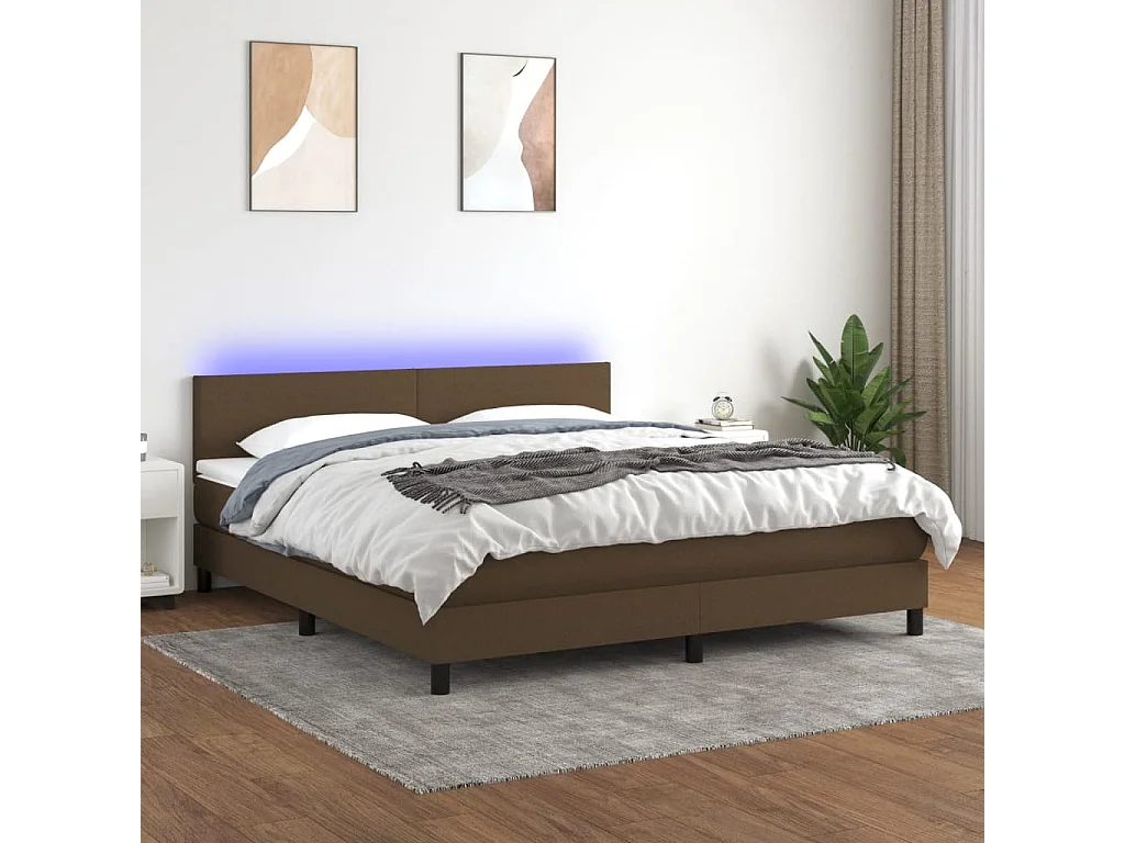 vidaXL Cama box spring con colchón LED tela marrón oscuro 180x200 cm