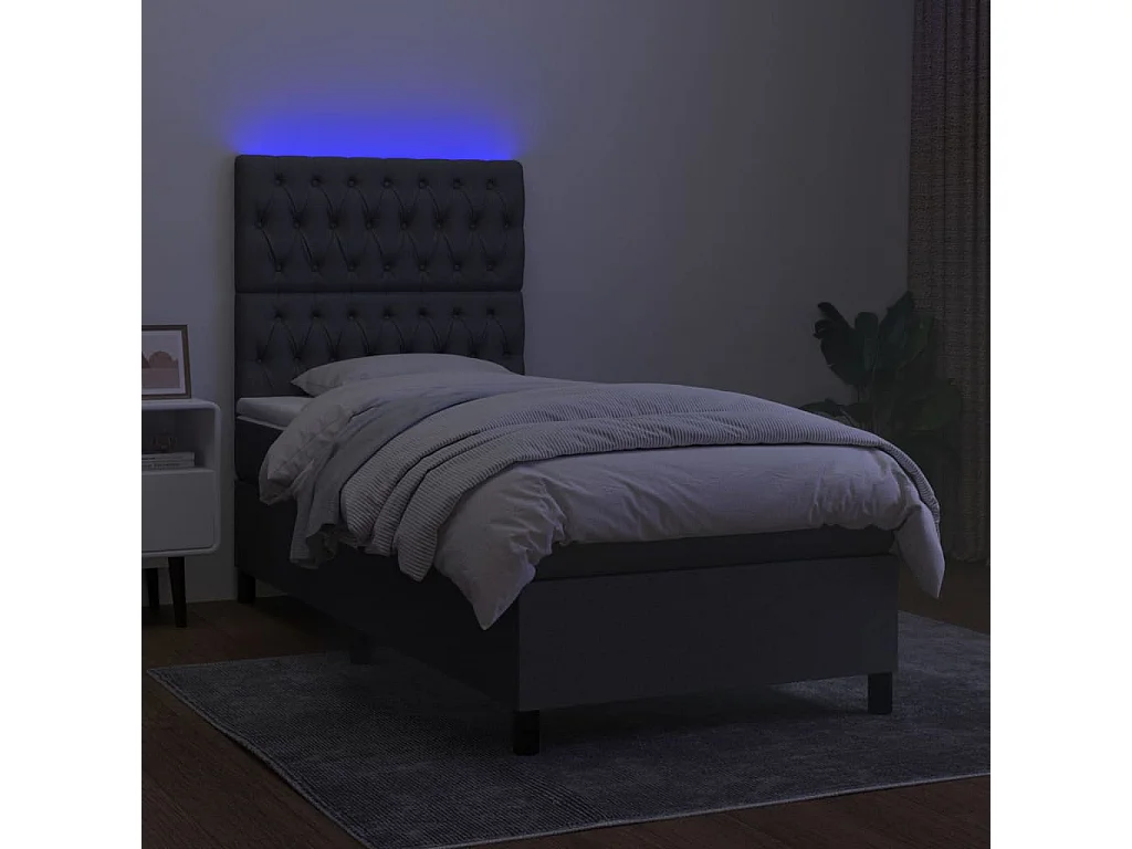 Sommier à lattes de lit avec matelas et LED Gris foncé 90x190