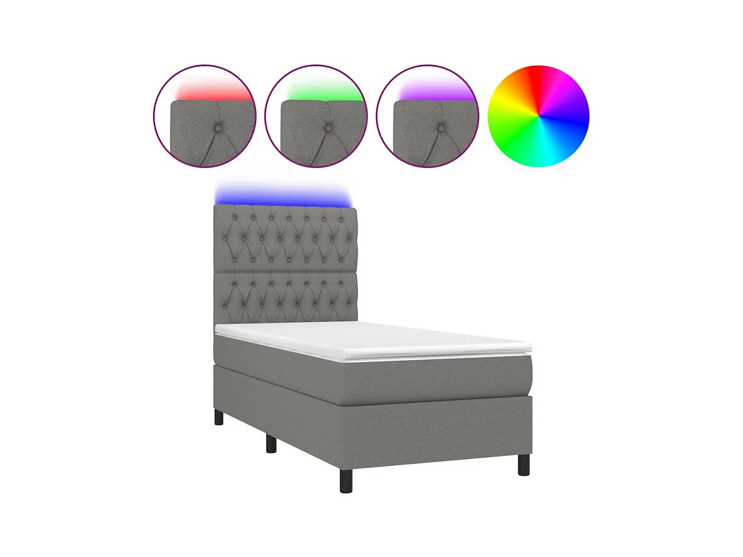 Sommier à lattes de lit avec matelas et LED Gris foncé 90x190