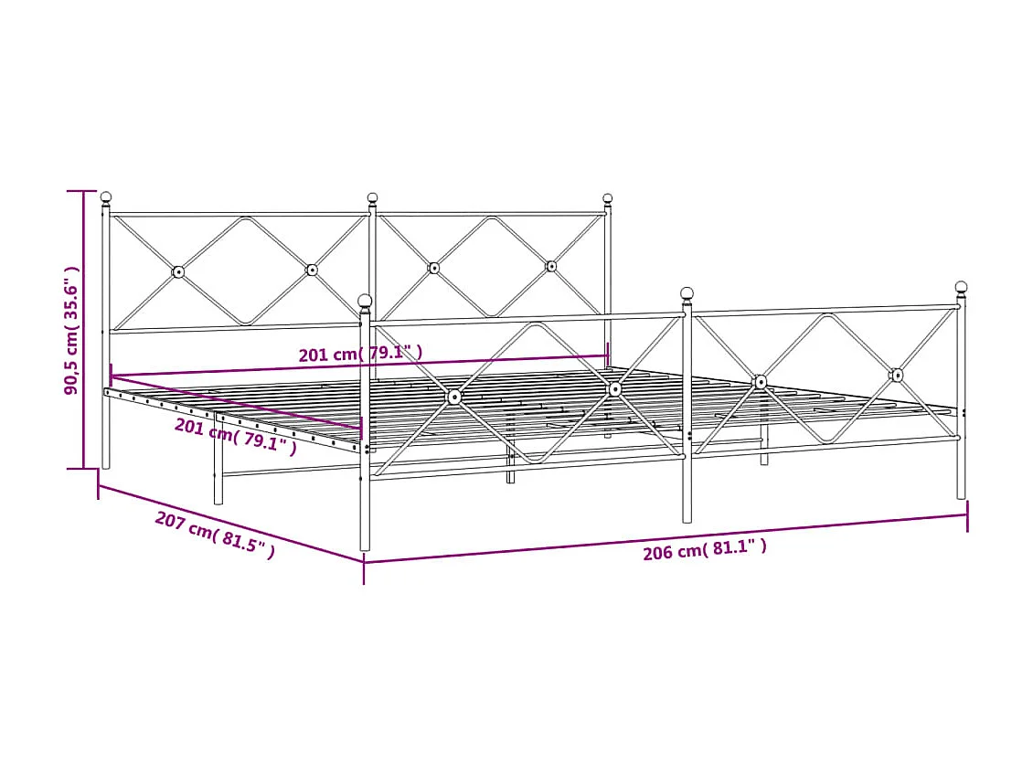 Cadre de lit métal avec tête de lit-pied de lit blanc 200x200