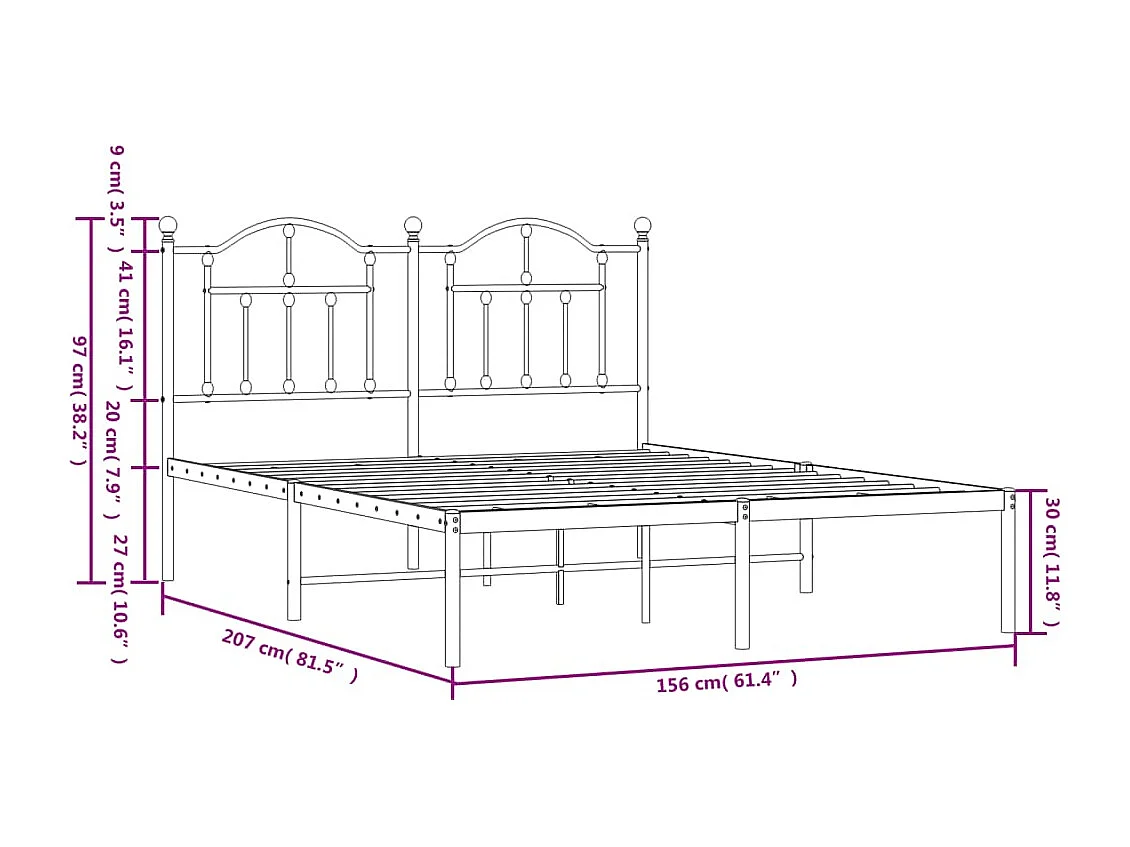 Cadre de lit métal avec tête de lit blanc 150x200