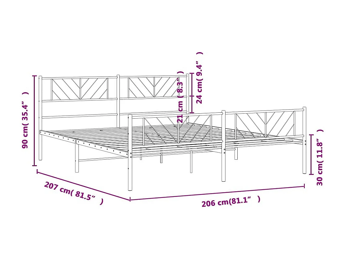 Cadre de lit métal avec tête de lit-pied de lit noir 200x200