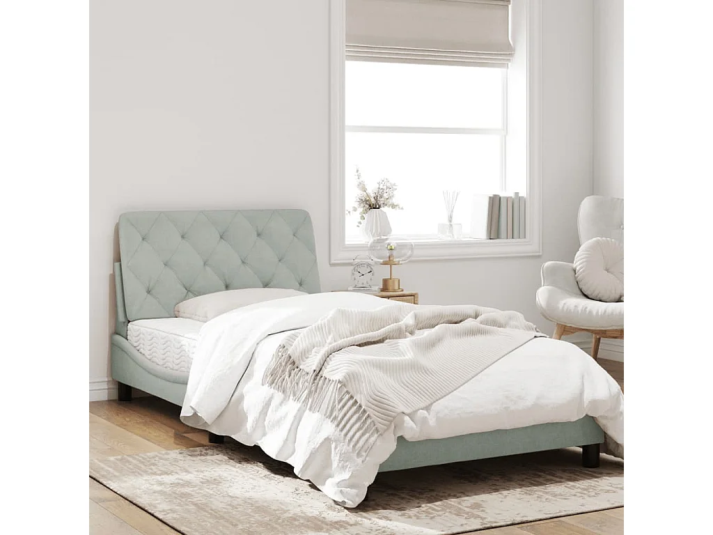 Cadre de lit avec tête de lit Gris clair 100x200 Velours