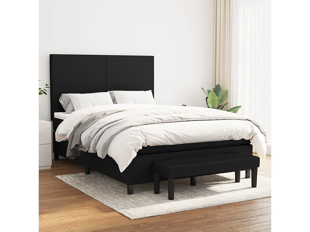 Sommier à lattes de lit avec matelas Noir 140x200 Tissu