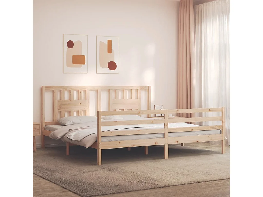 Cadre de lit avec tête de lit 200x200 bois massif