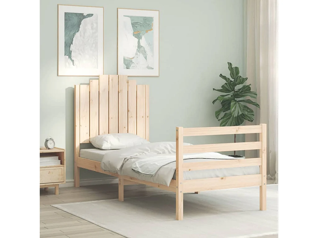 Cadre de lit avec tête de lit petit simple bois massif